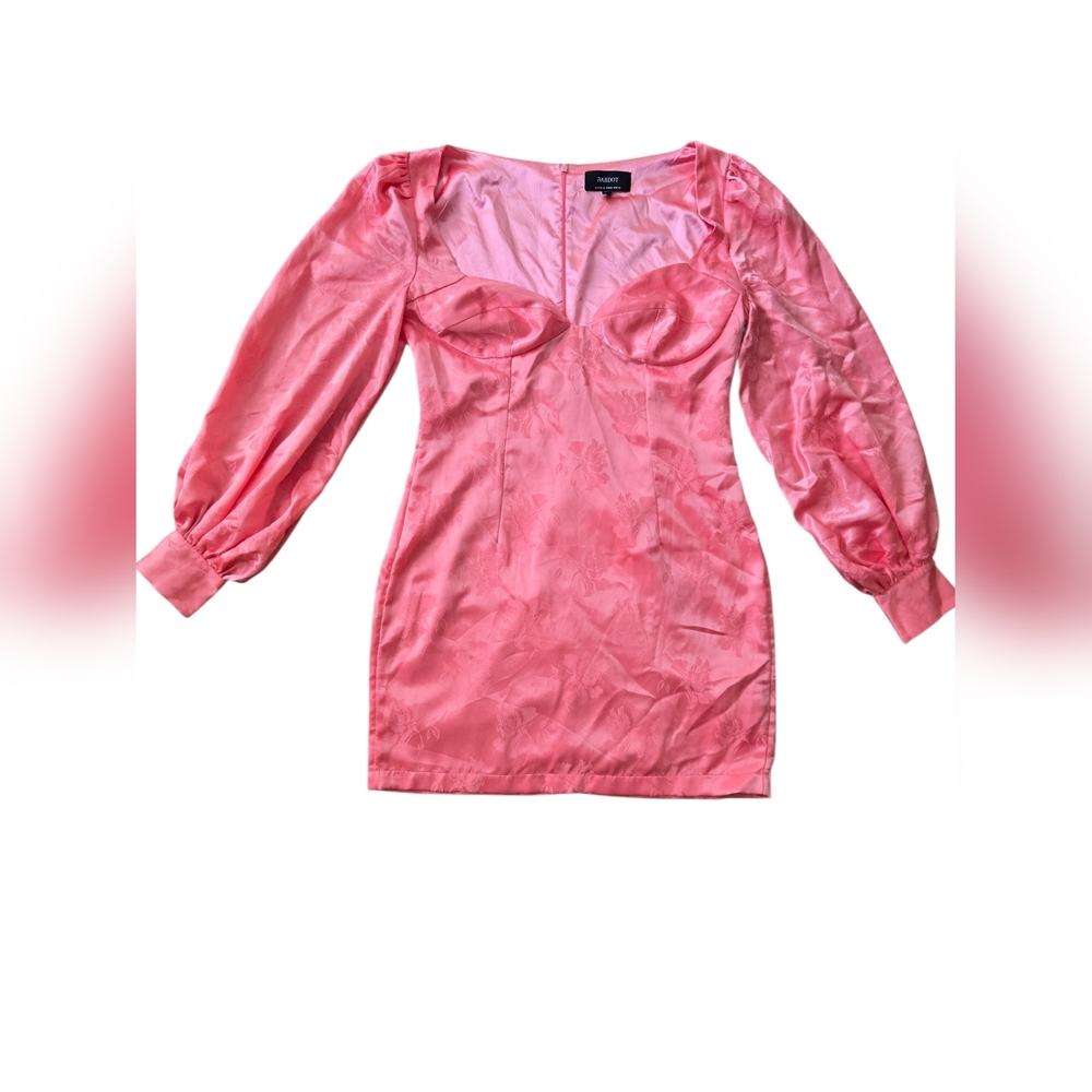 Bardot Blush Satin Blouse with Puff Sleeves